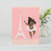 Ethnic Ballerina Eiffel Tower Chevron 1st Birthday Invitation (Standing Front)
