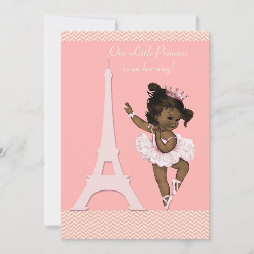 Ethnic Ballerina Eiffel Tower Chevrons Baby Shower Invitation