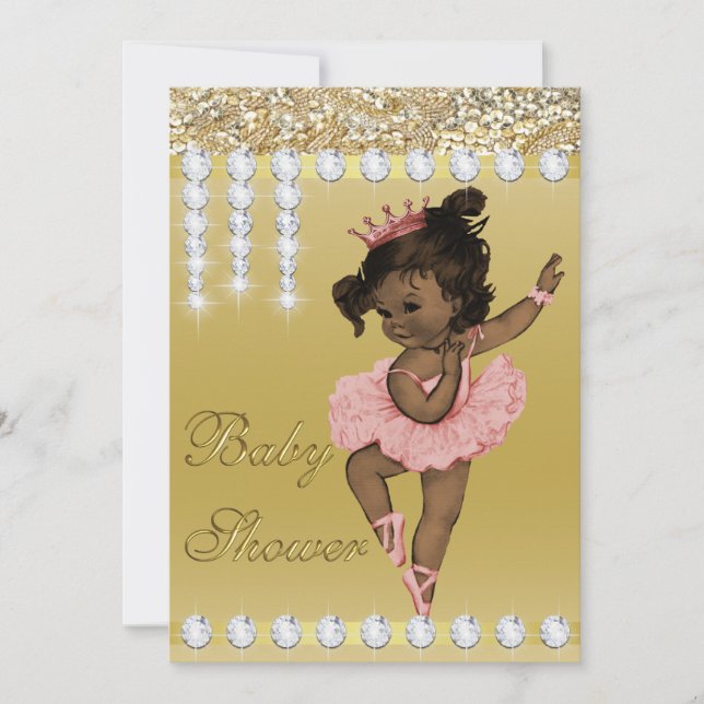 Ethnic Ballerina Gold Faux Diamonds Baby Shower Invitation (Front)