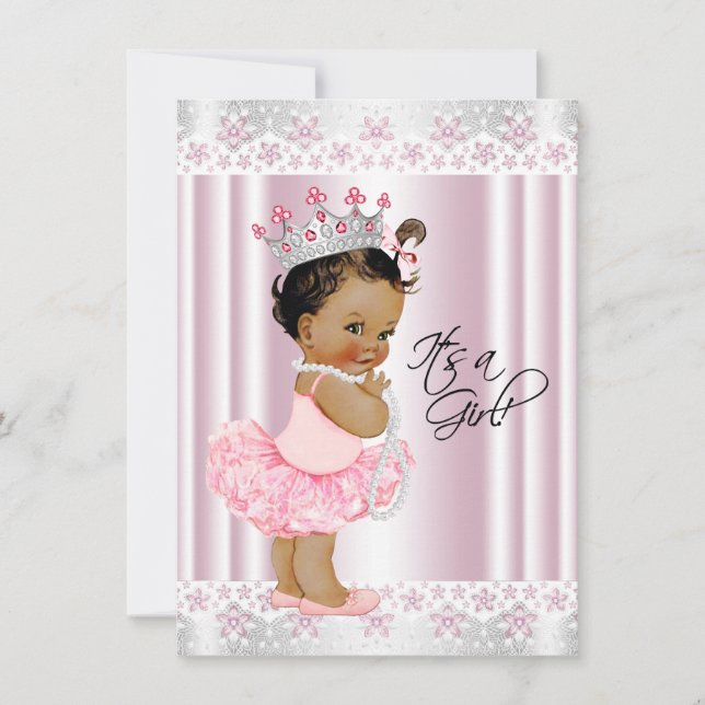 Ethnic Ballerina Pearl and Lace Tutu Baby Shower Invitation (Front)