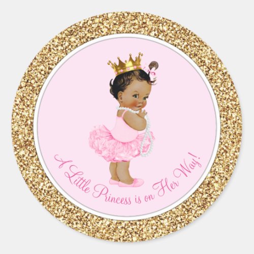 Ethnic Ballerina Princess Pink Gold Baby Shower Classic Round Sticker