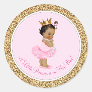 Ethnic Ballerina Princess Pink Gold Baby Shower Classic Round Sticker