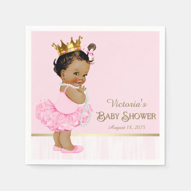 Ethnic Ballerina Princess Pink Gold Baby Shower Napkins (Front)