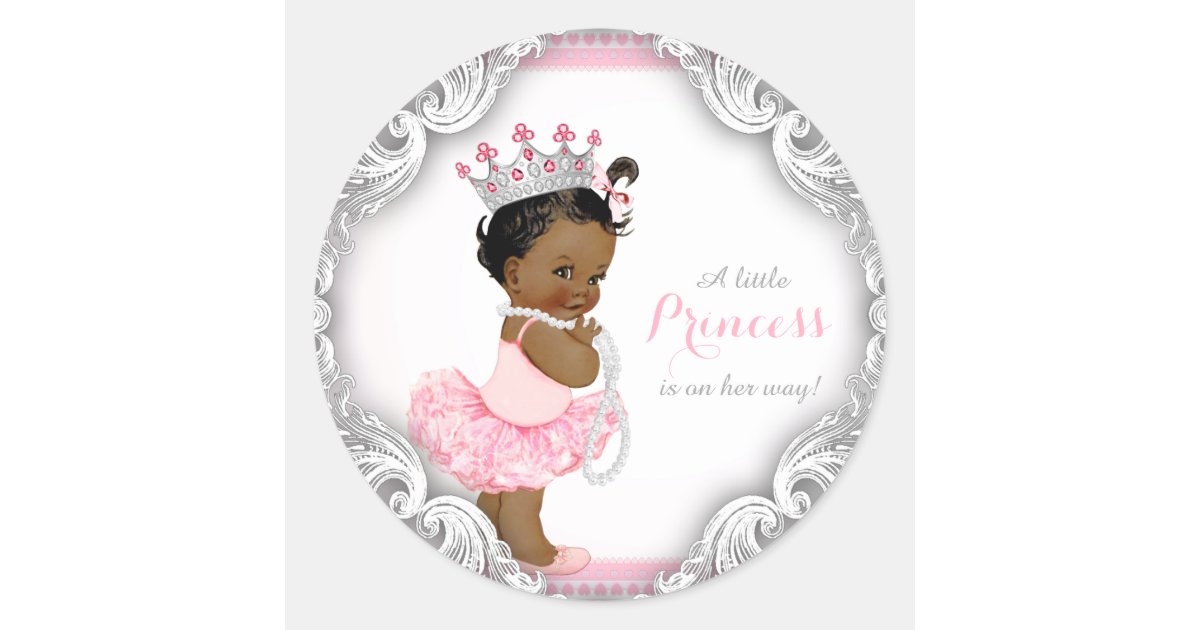 Ethnic Ballerina Princess Tutu Girl Baby Shower Classic Round Sticker ...
