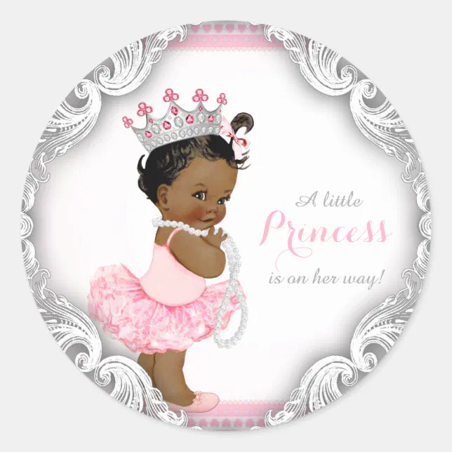 Ethnic Ballerina Princess Tutu Girl Baby Shower Classic Round Sticker ...