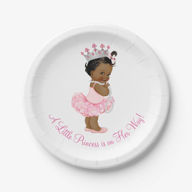 Ethnic Ballerina Tutu Pearls Princess Baby Shower Paper Plates (Front)