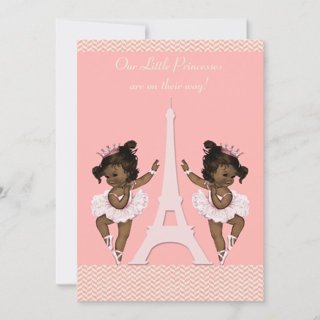 Ethnic Ballerina Twins Eiffel Tower Baby Shower Invitation (Front)