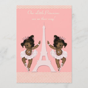 Ethnic Ballerina Twins Eiffel Tower Baby Shower Invitation