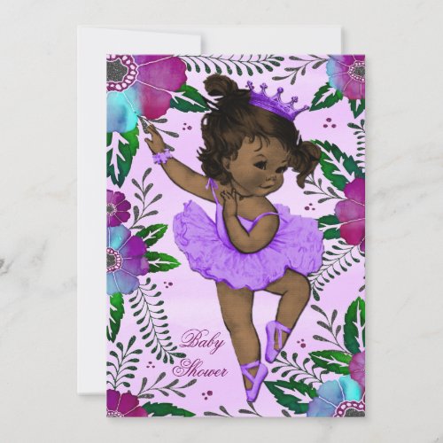 Ethnic Ballerina Watercolor Floral Baby Shower Invitation