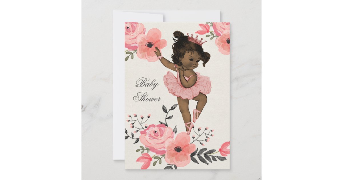 Ethnic Ballerina Watercolor Flowers Baby Shower Invitation | Zazzle