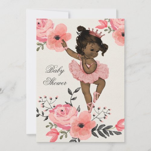 Ethnic Ballerina Watercolor Flowers Baby Shower Invitation