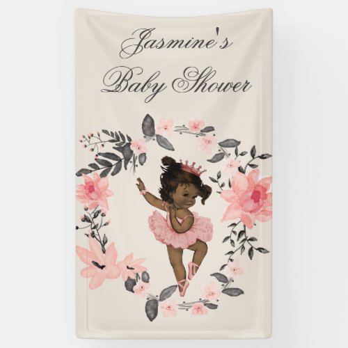 Ethnic Ballerina Watercolor Wreath Baby Shower Banner