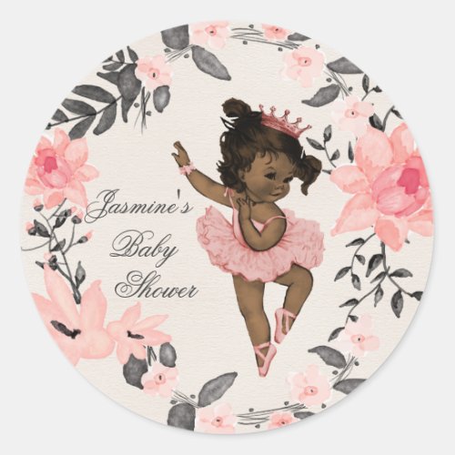 Ethnic Ballerina Watercolor Wreath Baby Shower Classic Round Sticker