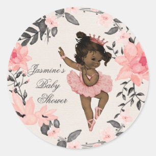 Ethnic Ballerina Watercolor Wreath Baby Shower Classic Round Sticker