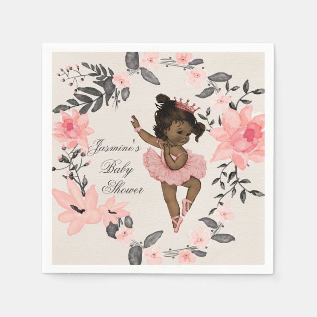 Ethnic Ballerina Watercolor Wreath Baby Shower Paper Napkins (Front)