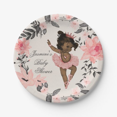 Ethnic Ballerina Watercolor Wreath Baby Shower Paper Plates
