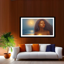 Ethnic Beautiful Woman Beach moonlight ocean 4 Poster