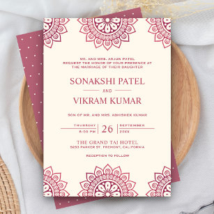 Ethnic Beige and Pink Mandala Indian Wedding Invitation