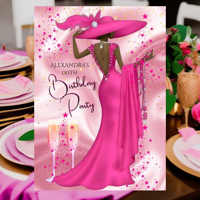 Ethnic Birthday Party Hot Pink Champagne Dress Invitation (Creator Uploaded)
