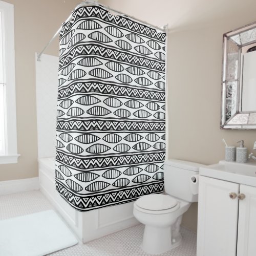 Ethnic Black White Pattern African Mud Cloth Shower Curtain
