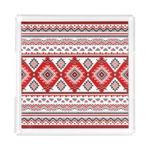Ethnic black white red, Ukrainian motifs. Acrylic Tray