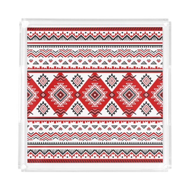 Ethnic black white red, Ukrainian motifs. Acrylic Tray (Front)