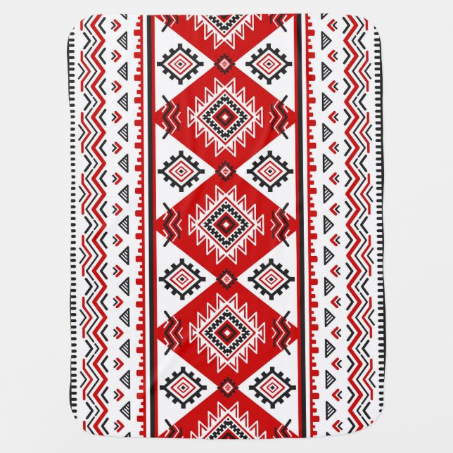 Ethnic black white red, Ukrainian motifs. Baby Blanket (Front)