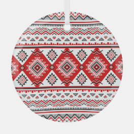 Ethnic black white red, Ukrainian motifs. Glass Ornament
