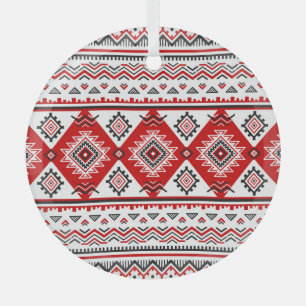 Ethnic black white red, Ukrainian motifs. Glass Ornament