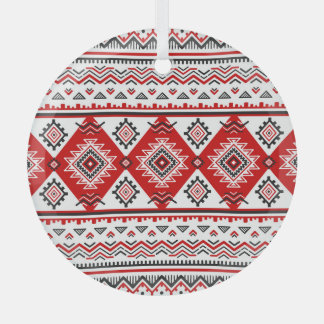 Ethnic black white red, Ukrainian motifs. Glass Ornament