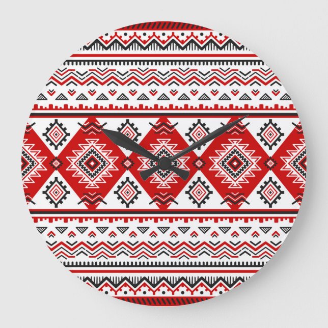 Ethnic black white red, Ukrainian motifs. Large Clock (Front)