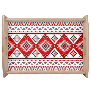Ethnic black white red, Ukrainian motifs. Serving Tray