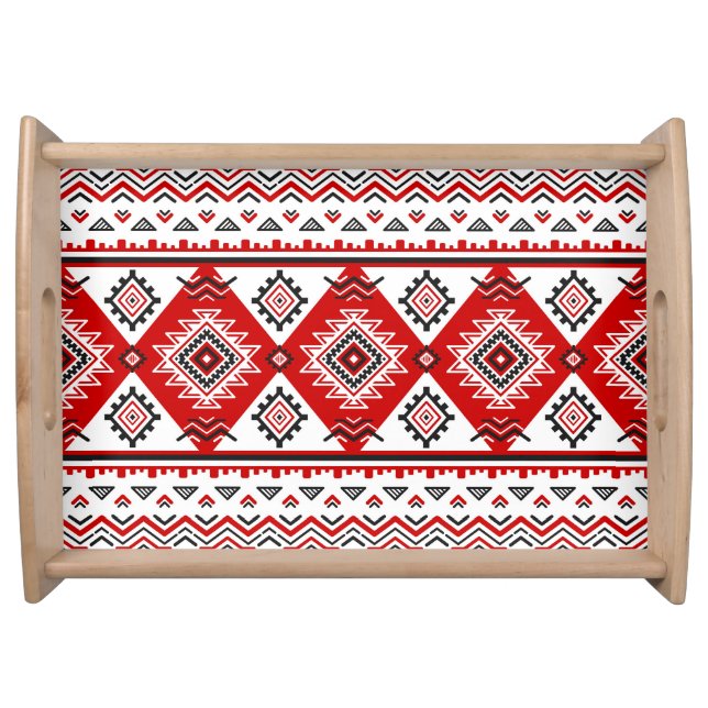 Ethnic black white red, Ukrainian motifs. Serving Tray (Front)