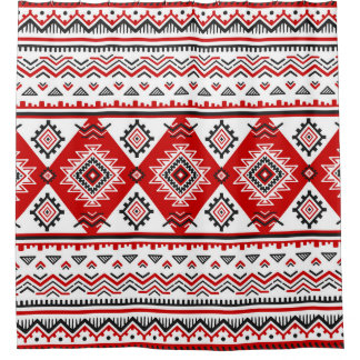 Ethnic black white red, Ukrainian motifs. Shower Curtain