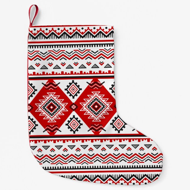 Ethnic black white red, Ukrainian motifs. Small Christmas Stocking (Front)