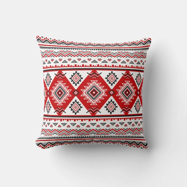 Ethnic black white red, Ukrainian motifs. Throw Pillow (Front)