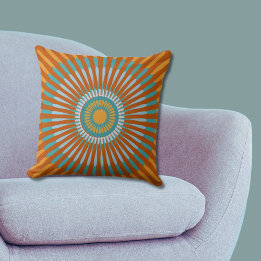 Ethnic Blue and Orange Centered Star Flower Throw Pillow