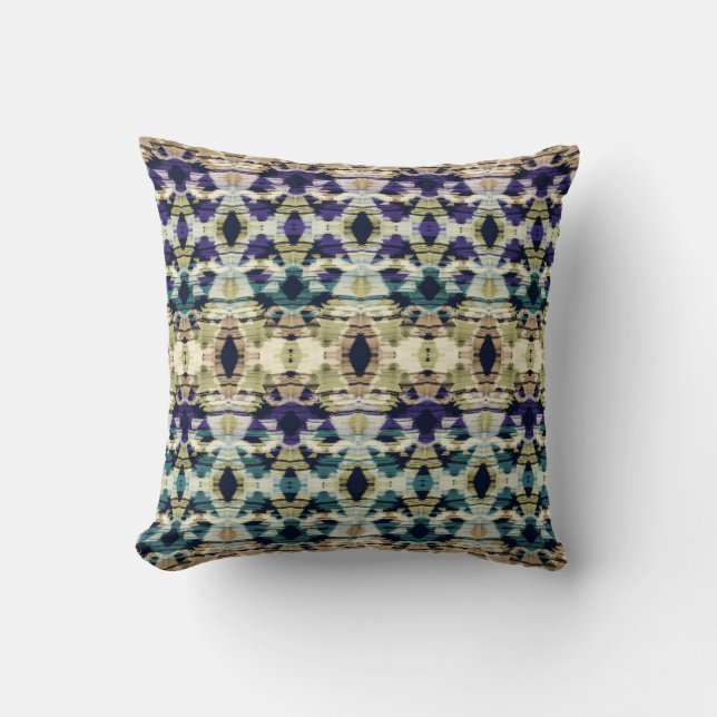 Ethnic blue, beige ikat  throw pillow (Front)