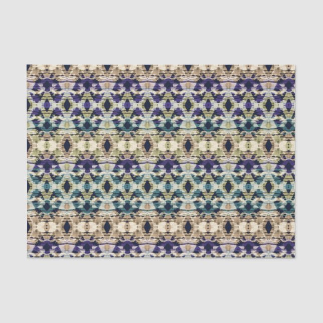 Ethnic blue, beige ikat  tissue paper (Front)