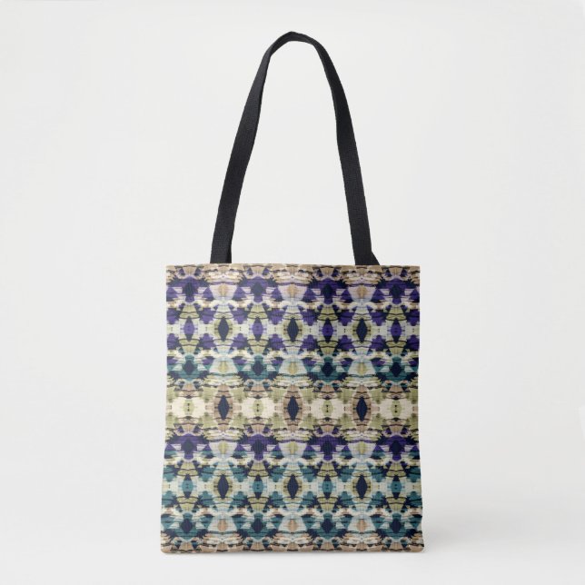 Ethnic blue, beige ikat  tote bag (Front)