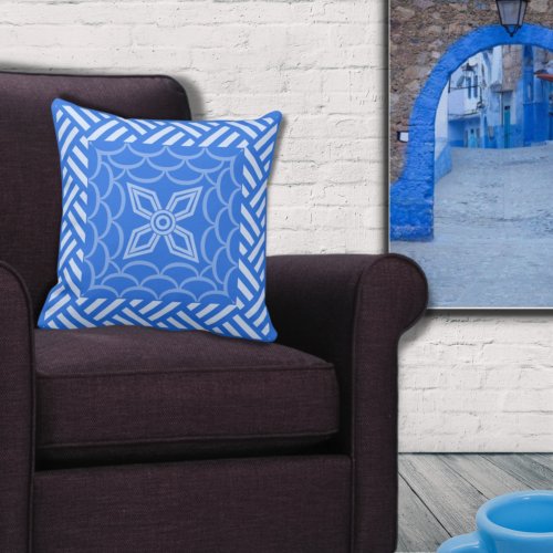 Ethnic Blue Colored African Inspired Pattern Throw Pillow