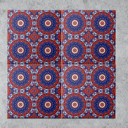 Ethnic Blue Red White Mosaic Geometric Pattern
