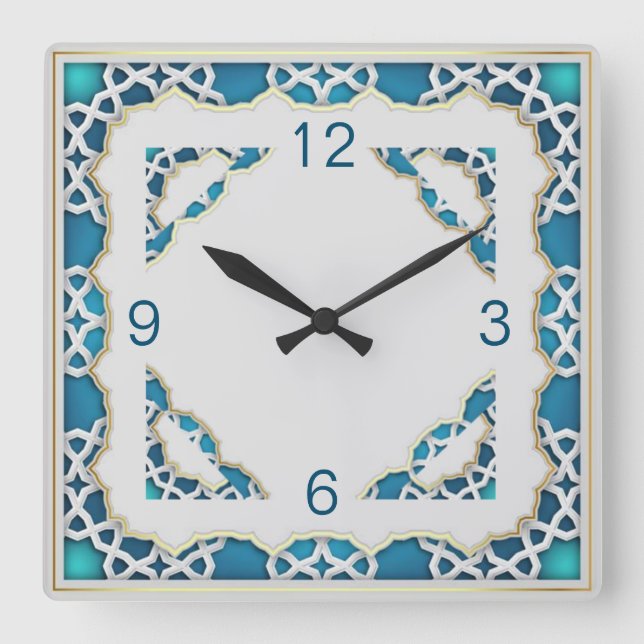 Ethnic blue square wall clock (Front)