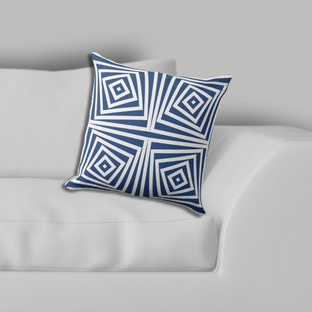 Ethnic Blue & White Tiled Box Spiral Pattern Throw Pillow (Ethnic Blue & White Tiled Box Spiral Pattern Throw Pillow)