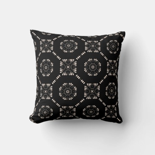 Ethnic Bohemian Abstract Black And White Pattern Throw Pillow