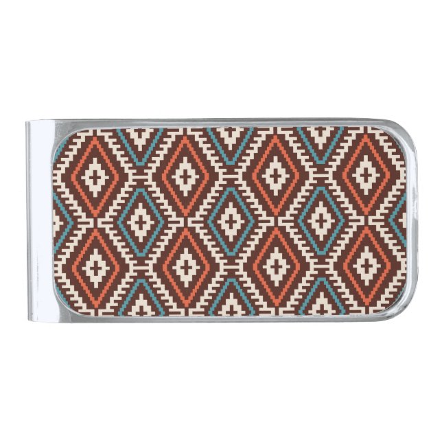 Ethnic Bohemian Fashionable Seamless Ornament Silver Finish Money Clip (Front)