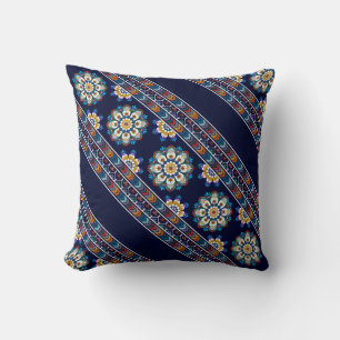 Ethnic Bohemian Flower Chevron Diagonal Stripe  Throw Pillow