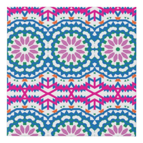Ethnic Bohemian Pattern with Flowers Faux Canvas Print
