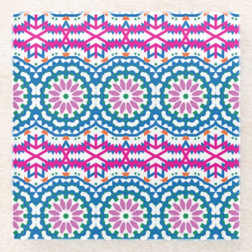 Ethnic Bohemian Pattern with Flowers Glass Coaster