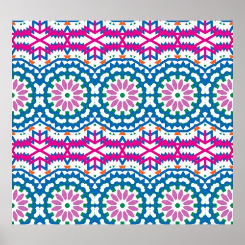 Ethnic Bohemian Pattern with Flowers Poster